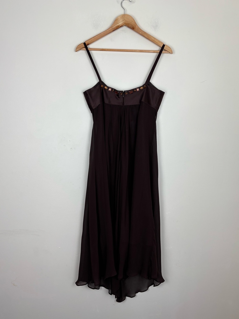 Vintage Y2K Nine West 100% Silk Embellished Espresso Brown Midi Dress. 8 - Picture 5 of 6
